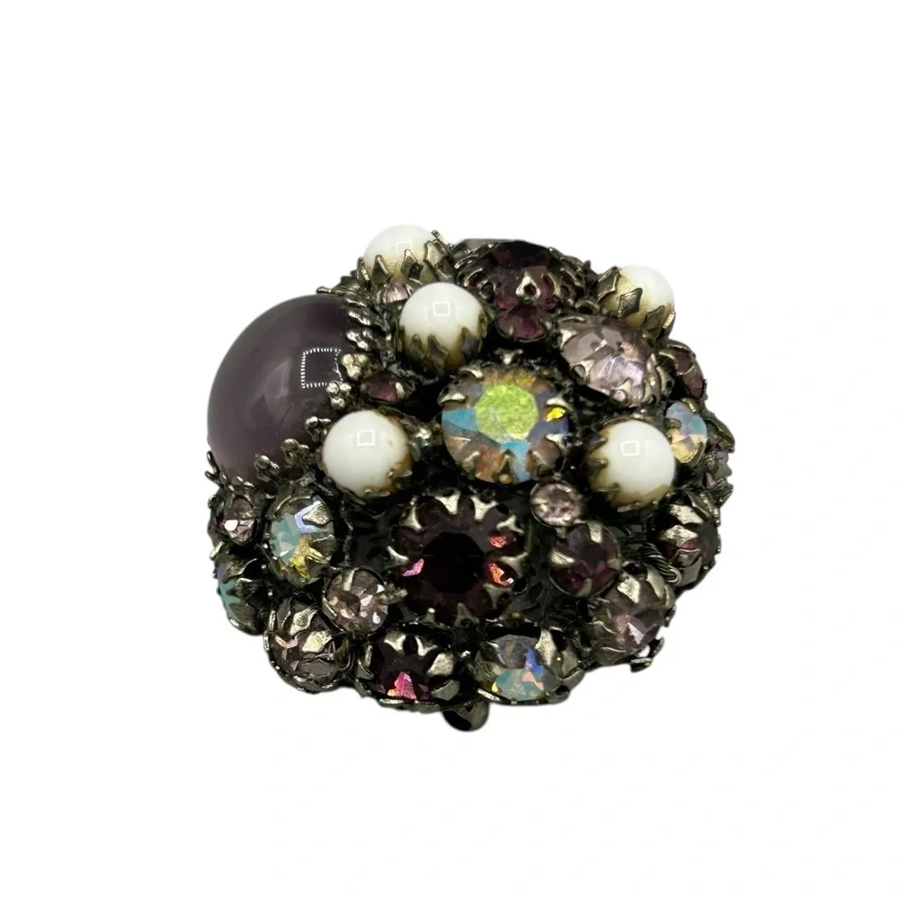 Miriam Haskell Mid Century Rhinestone Cabochon Statement Brooch